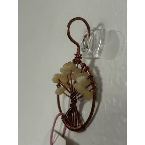 Handmade Copper and Serpentine Crystal Tree of life 3.5x2” Wall Decor - Picture 4 of 5